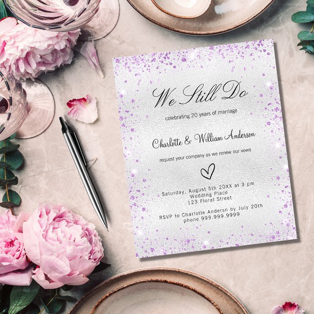 Budget silver purple vow renewal invitation (Creator Uploaded)