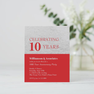 Budget Silver Red Business Anniversary Invitation