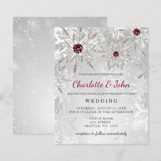 Budget Silver Red Snowflakes Wedding Invitation
