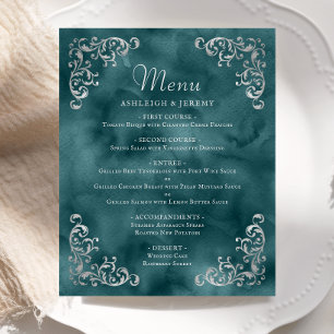 Budget Silver Teal Blue Vintage Wedding Menu