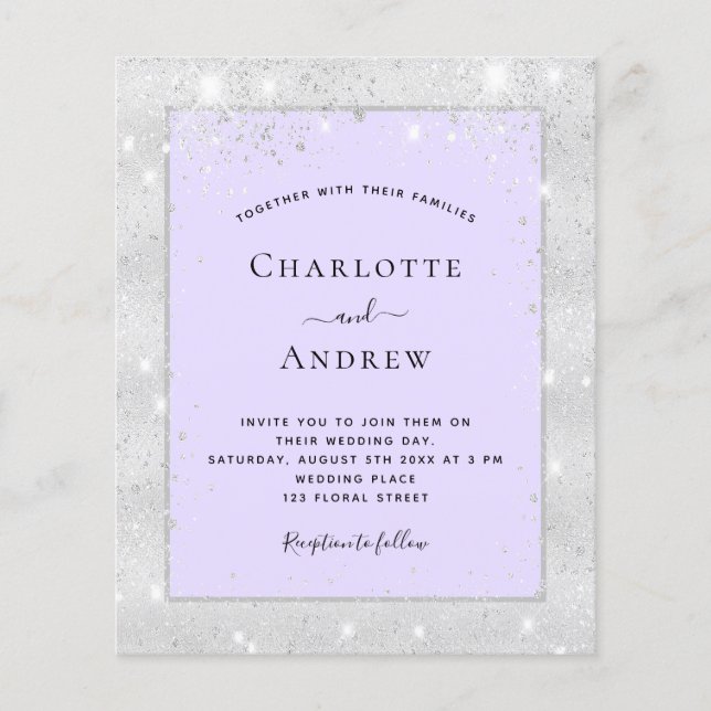 Budget silver violet glitter elegant wedding (Front)