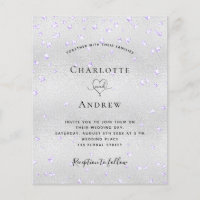 Budget silver violet hearts wedding invitation