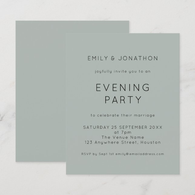 Budget Silvery Sage Wedding Evening Party Invite (Front/Back)