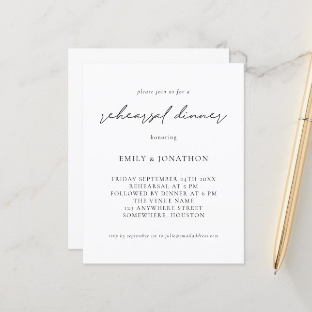 Budget Simple Any Colour Rehearsal Dinner Invite (Front/Back In Situ)