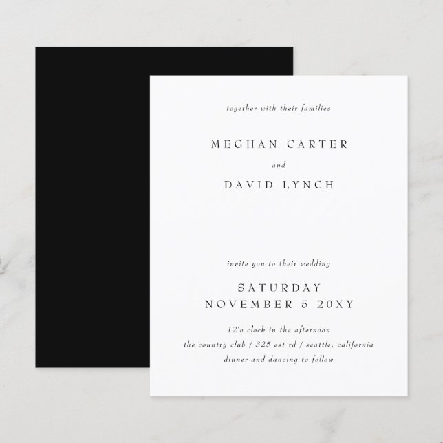 Budget Simple Black and White Wedding Invitation (Front/Back)
