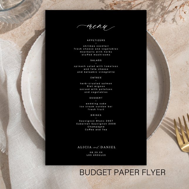 Budget simple black and white wedding menu (Creator Uploaded)