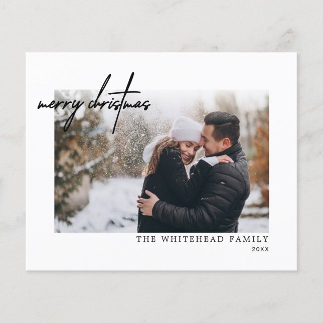 Budget Simple Black Merry Christmas White Card (Front)