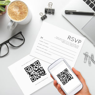 Budget Simple Black White QR Code Wedding RSVP