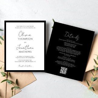BUDGET Simple Black White Script QR Code Wedding