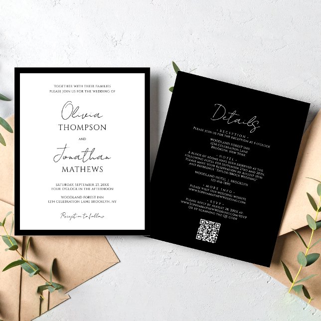 BUDGET Simple Black White Script QR Code Wedding (Creator Uploaded)