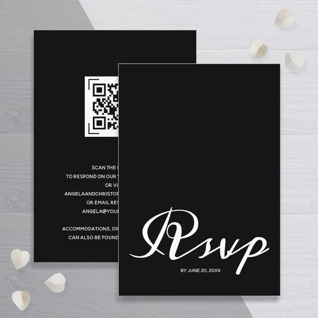Budget Simple Black White Wedding RSVP QR Code Enclosure Card (Creator Uploaded)