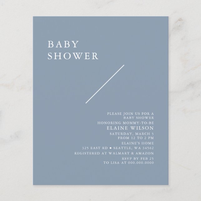 Budget Simple Blue Modern Baby Shower Invitation (Front)