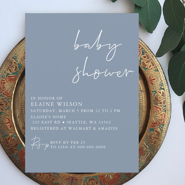 Budget Simple Blue Modern Baby Shower Invitation (Creator Uploaded)
