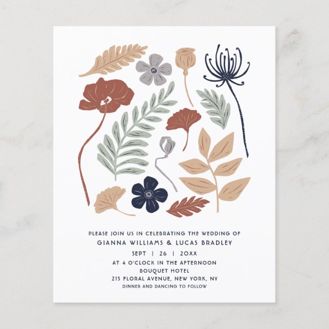 Budget Simple Blue Redwood Flowers Modern Wedding Flyer (Front)
