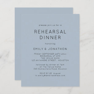 Budget Simple Blue Rehearsal Dinner Wedding Invite