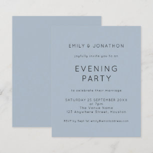 Budget Simple Blue Wedding Evening Party Invite