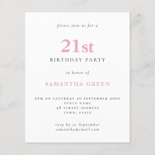 Budget Simple Blush Pink 21st Birthday Invitation