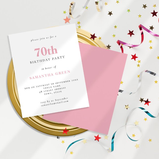 Budget Simple Blush Pink 70th Birthday Invitation (Creator Uploaded)