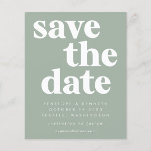 Budget Simple Bold Sage Green Save The Date Card