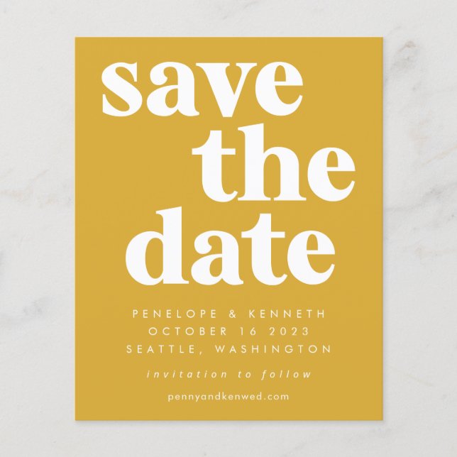 Budget Simple Bold Yellow Save The Date Card (Front)