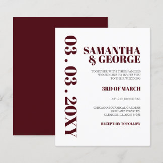 Budget Simple Burgundy Modern Wedding Invitation