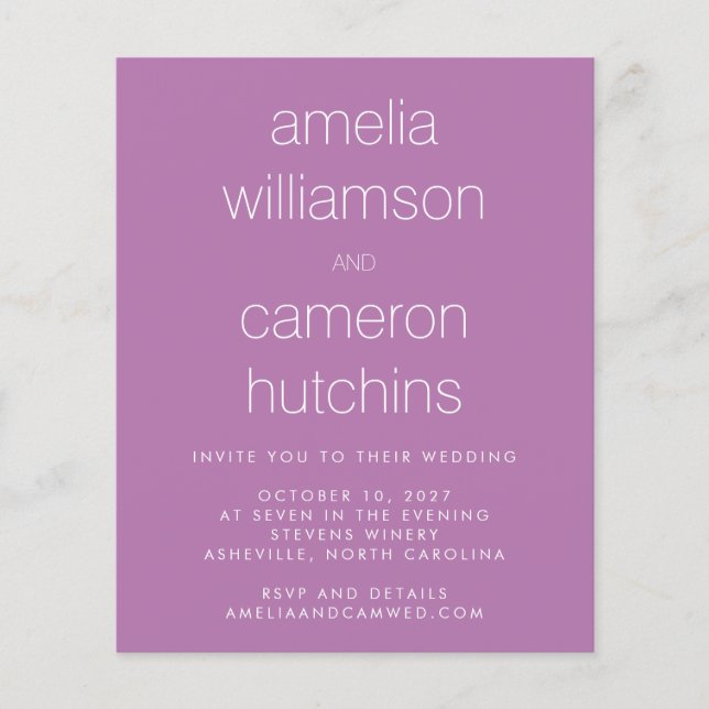 Budget Simple Chic Purple Wedding Invite (Front)
