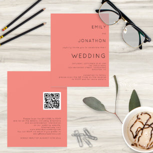 Budget Simple Coral Rose QR Code Wedding Invite