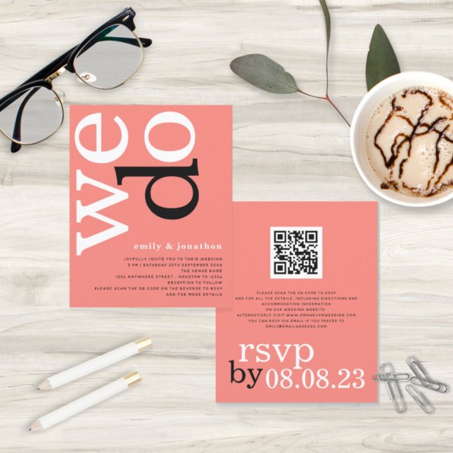 BUDGET Simple Coral Rose Text Wedding Invite (Creator Uploaded)