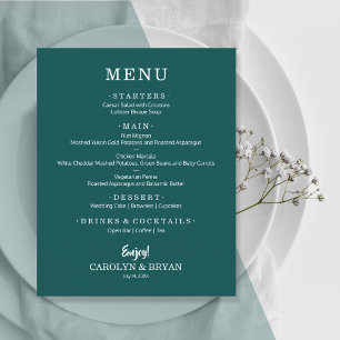 Budget Simple Dark Teal Wedding Menu