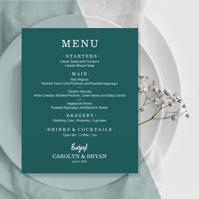 Budget Simple Dark Teal Wedding Menu (Creator Uploaded)