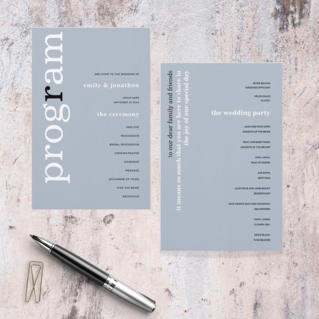 BUDGET Simple Dusty Blue Text Wedding Program (Creator Uploaded)