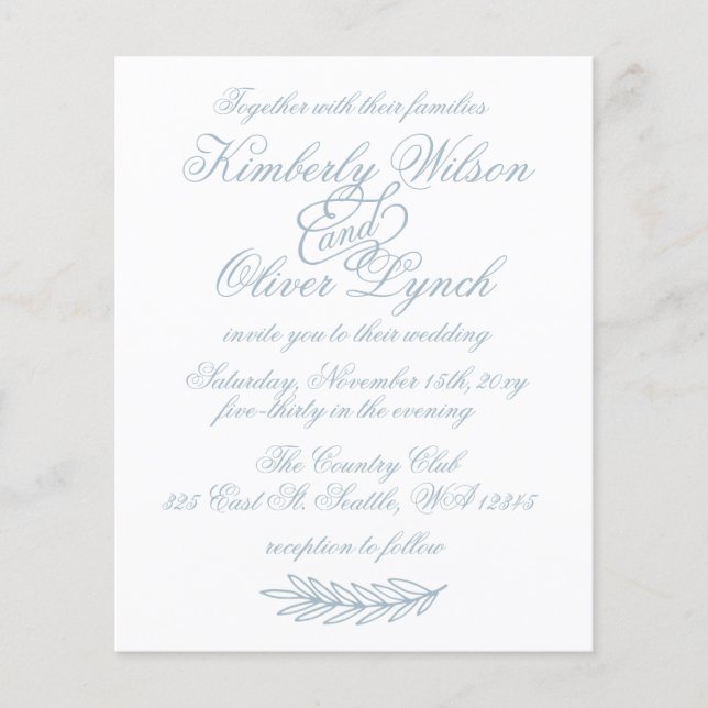 Budget Simple Dusty Blue Wedding Invitation (Front)