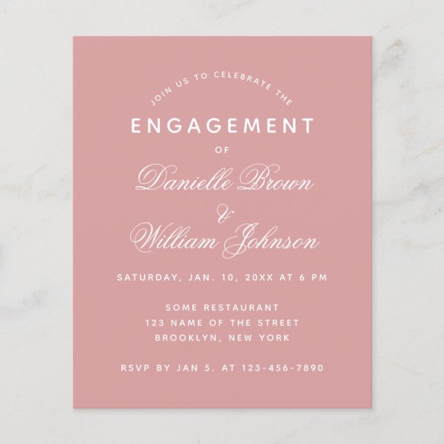 Budget Simple Dusty Rose Engagement Invitation (Front)