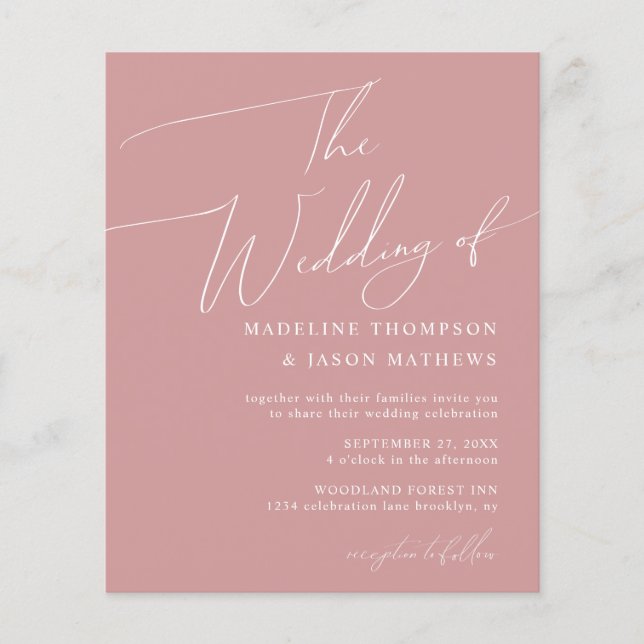 BUDGET Simple Dusty Rose Pink Script The Wedding (Front)