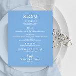Budget Simple Elegant Blue Wedding Menu<br><div class="desc">An affordable value paper of 80 lb. weight, these small blue dinner menu cards feature your food choices in chic white lettering. Perfect for a modern wedding reception, wedding rehearsal dinner, anniversary party, or any special event with a sit-down dinner. *Measures 4.5" x 5.6" (or choose from 2 other sizes.)...</div>