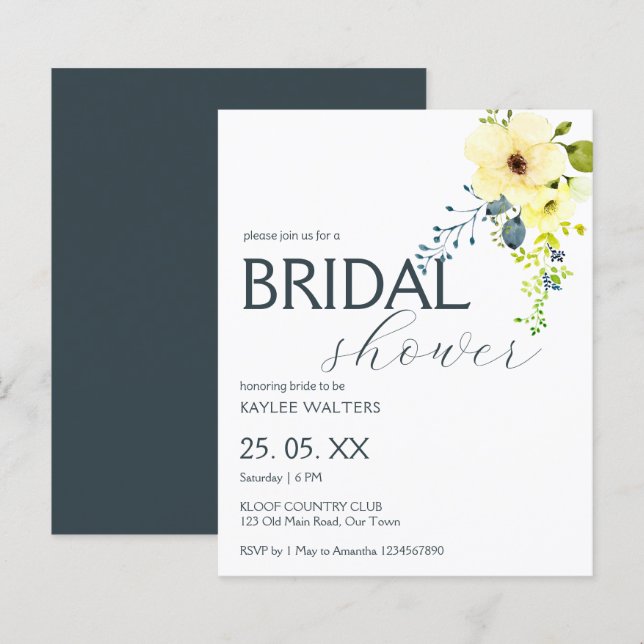 Budget simple elegant bridal shower invitation (Front/Back)