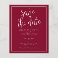 Budget Simple Elegant Burgundy Red Save the Date