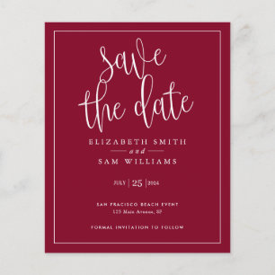 Budget Simple Elegant Burgundy Red Save the Date Flyer