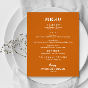 Budget Simple Elegant Burnt Orange Wedding Menu