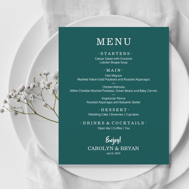 Budget Simple Elegant Dark Teal Wedding Menu (Creator Uploaded)