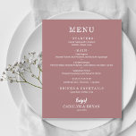 Budget Simple Elegant Desert Rose Wedding Menu<br><div class="desc">An affordable, value paper dinner menu card on desert rose pink with your food choices in chic white lettering is perfect for a modern wedding reception, wedding rehearsal dinner, anniversary party or any special event with a sit-down dinner. Measures 4.5" x 5.6" (or choose from 2 other sizes) printed on...</div>