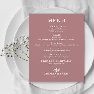 Budget Simple Elegant Desert Rose Wedding Menu