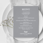 Budget Simple Elegant Grey Wedding Menu<br><div class="desc">An affordable, value paper grey dinner menu card with your food choices in chic white lettering is perfect for a modern wedding reception, wedding rehearsal dinner, anniversary party, or any special event with a sit-down dinner. *Measures 4.5" x 5.6" (or choose from 2 other sizes) printed on 110 lb. weight...</div>