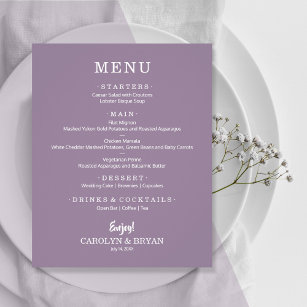 Budget Simple Elegant Lavender Wedding Menu