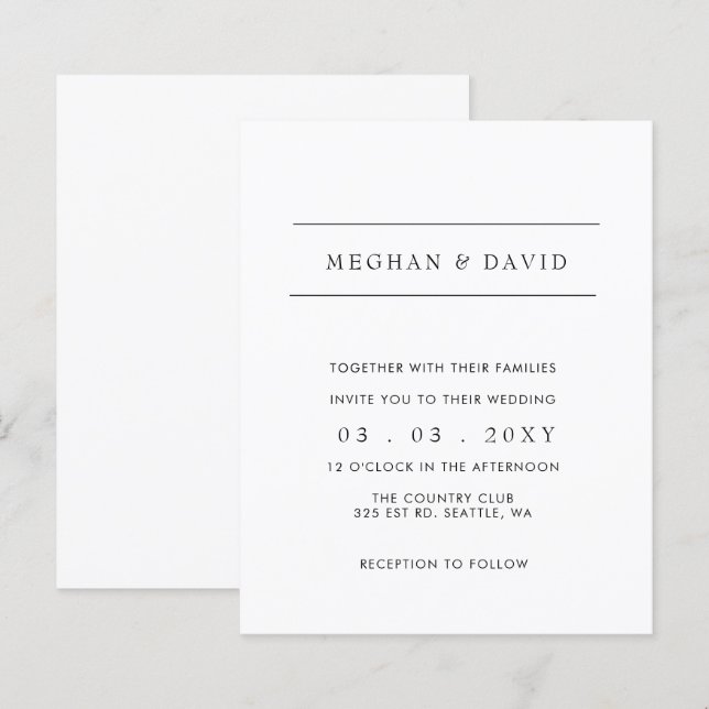 Budget Simple Elegant Modern Wedding  Invitation (Front/Back)