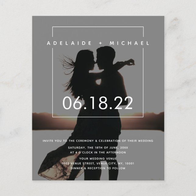Budget Simple Elegant Photo Wedding Invitation Flyer (Front)