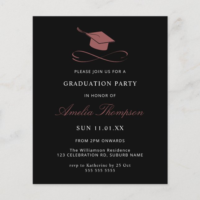 Budget Simple Elegant Pink and Black Graduation Flyer (Front)