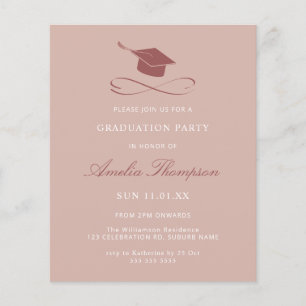 Budget Simple Elegant Pink Cap Party Graduation Flyer