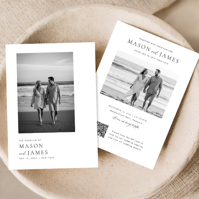 Budget Simple Elegant QR Code Photo Wedding Invitation (Creator Uploaded)