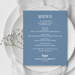 Budget Simple Elegant Slate Blue Wedding Menu<br><div class="desc">A small affordable, value paper slate blue dinner menu card with your food choices in chic white lettering is perfect for a modern wedding reception, wedding rehearsal dinner, anniversary party, or any special event with a sit-down dinner. *Measures 4.5" x 5.6" (or choose from 2 other sizes) printed on 110...</div>